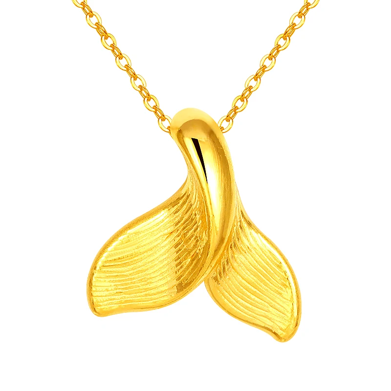 New 24K Yellow Gold Pendant Women 3D Gold Fish Tail Necklace Pendant