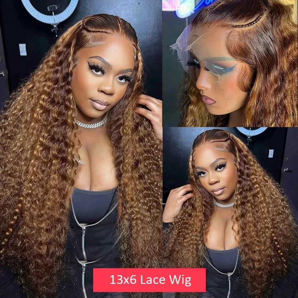 30 40 Inch Highlight Brazilian Lace Front Wig Curly Human Hair Wigs Honey Blonde Colored HD Deep Wave Frontal Wigs For Women