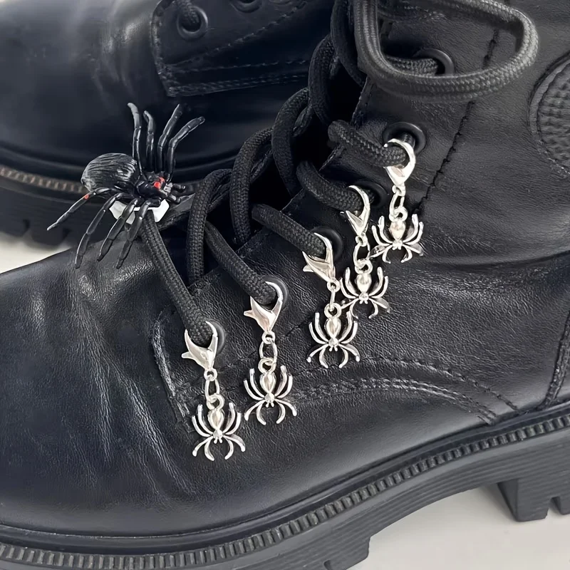 Set of 5 punk-style small spider shoe charms—unique, niche-design accessories that are versatile for everyday wear.