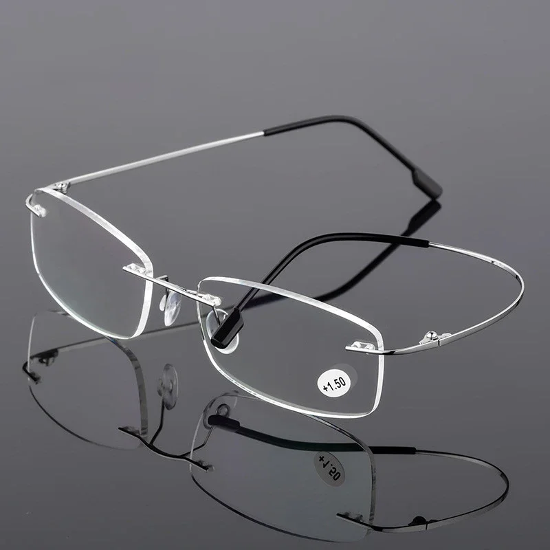 Ultralekkie tytanowe okulary do czytania bez oprawek z pamięcią TR90 męskie i damskie prezbiopowe okulary 1.0 1.5 2.0 do 3.5 4.0 — zdjęcie 2