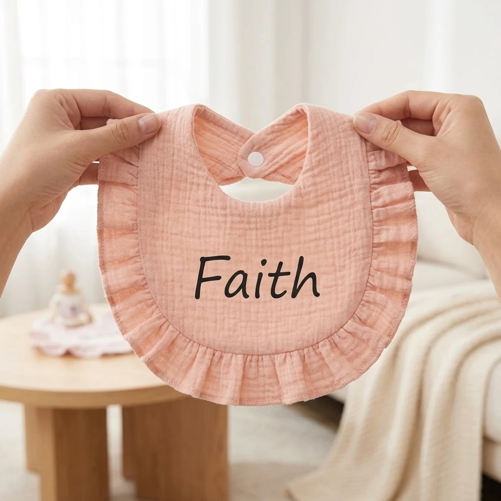 2026 New Custom Name Frilled Baby Bib Personalized Muslin Feeding Bib, Customized Newborn Keepsake Gift,Christmas Gift.