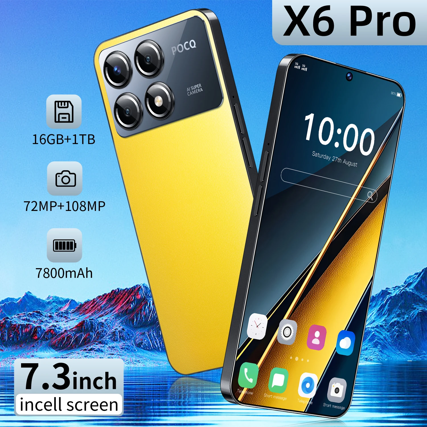 2025New X6 Pro 7.3HD Cellphones Global Version 4G 5G Original Smartphone Dual SIM Android 14 Cell Phone 7800mAh Mobile Phones