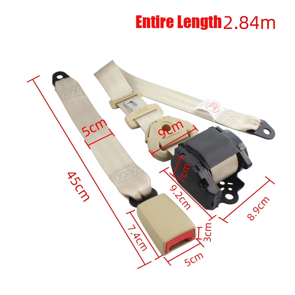 Beige 3 Point Seat Belt Retractable Lap Shoulder Vertical Universal Quick Release Buckle Car Bus Truck Safety Belts Webbing