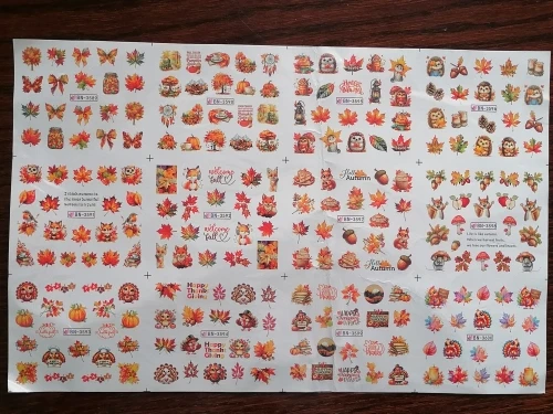 Autumn Maple Leaves Nail Art Stickers Sliders Hedgehog Squirrel Fall Leaf Turkey Nail Water Transfer Sticker Decal Decorations photo review