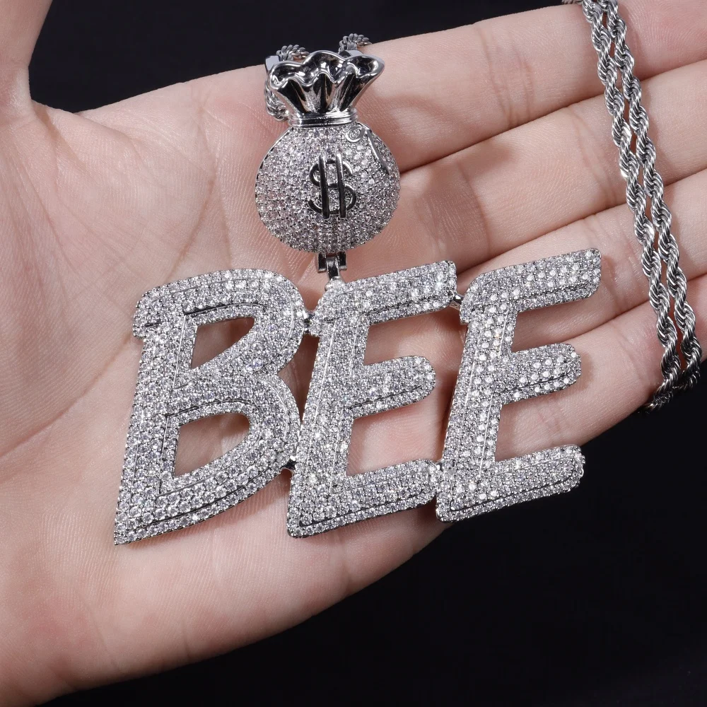 Custom Iced Out Money Bag Bail Letter Pendant Personalized Dollar  Sign Letter Necklace Chain Charm Hip Hop Jewelry Gift For Him