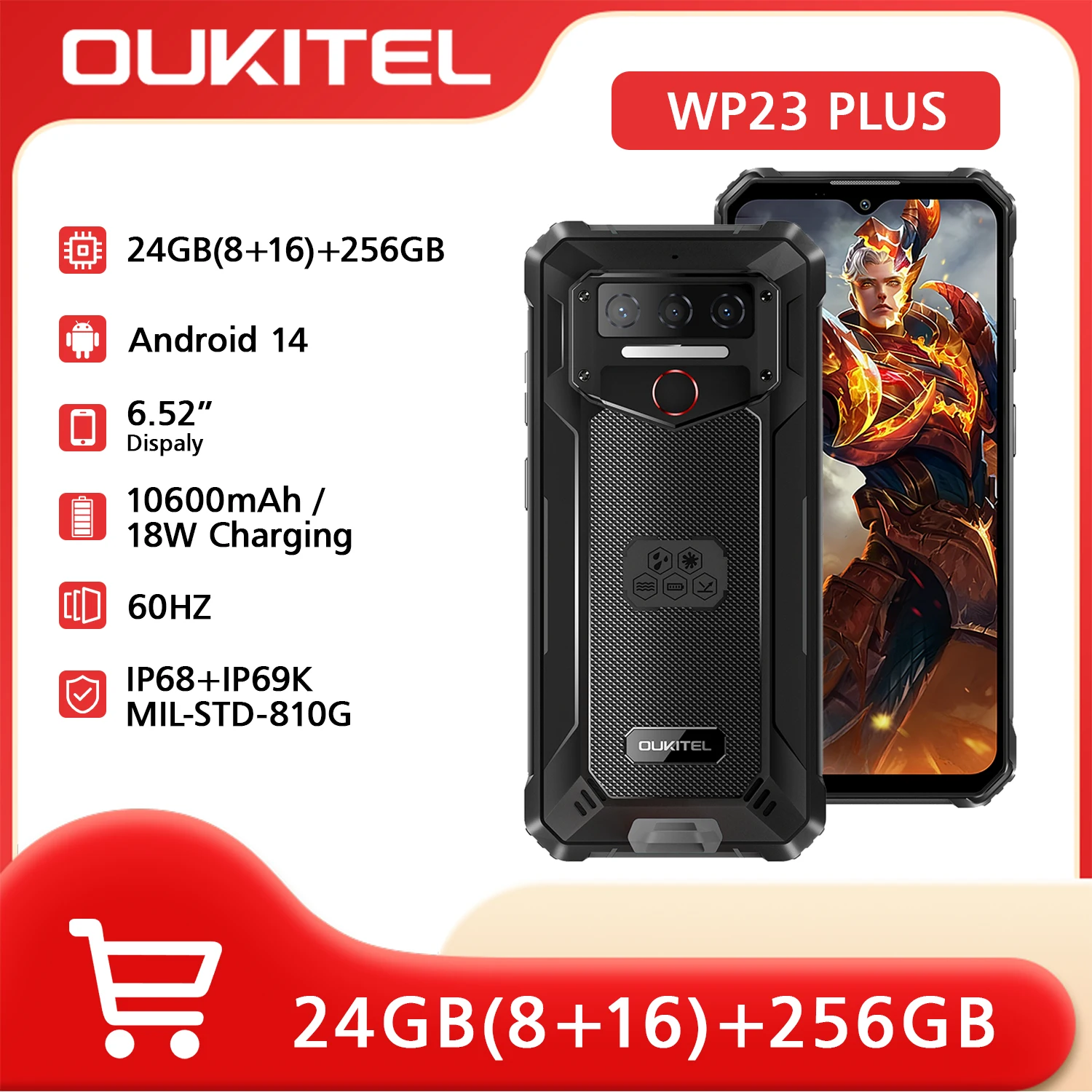 Téléphone robuste OUKITEL WP23 Plus débloqué, 256 Go/TF 1 To ROM, batterie 2026-10600 mAh, écran 6,52'', smartphone robuste Téléphone robuste OUKITEL WP23 Plus débloqué, 256 Go/TF 1 To ROM, batterie 2026-10600 mAh, écran 6,52'', smartphone robuste