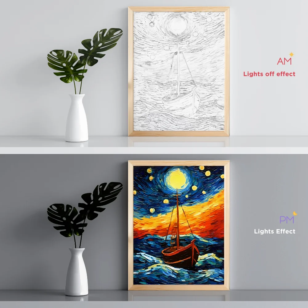 Van Gogh Art Anime LED Night Light - 3 colori USB Dimming Mood Light, cornice per foto in legno decorazioni per la casa regalo, perfetto per la camera da letto