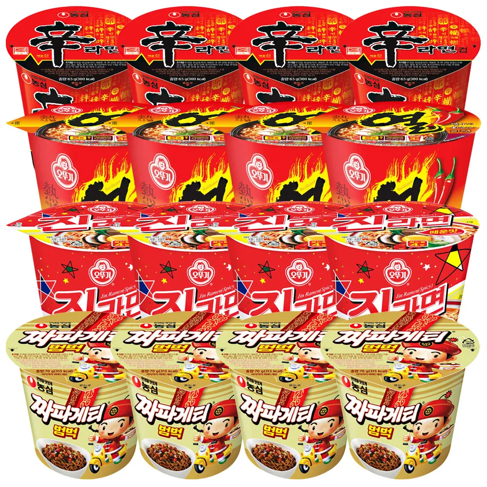 Cup Nmyeon Caux Cup Set (4 cuzzate tea bumbuck + 4 Shin-nmyeon + 4 open nappers + 4 Jin-nmyeon spicy flavors)