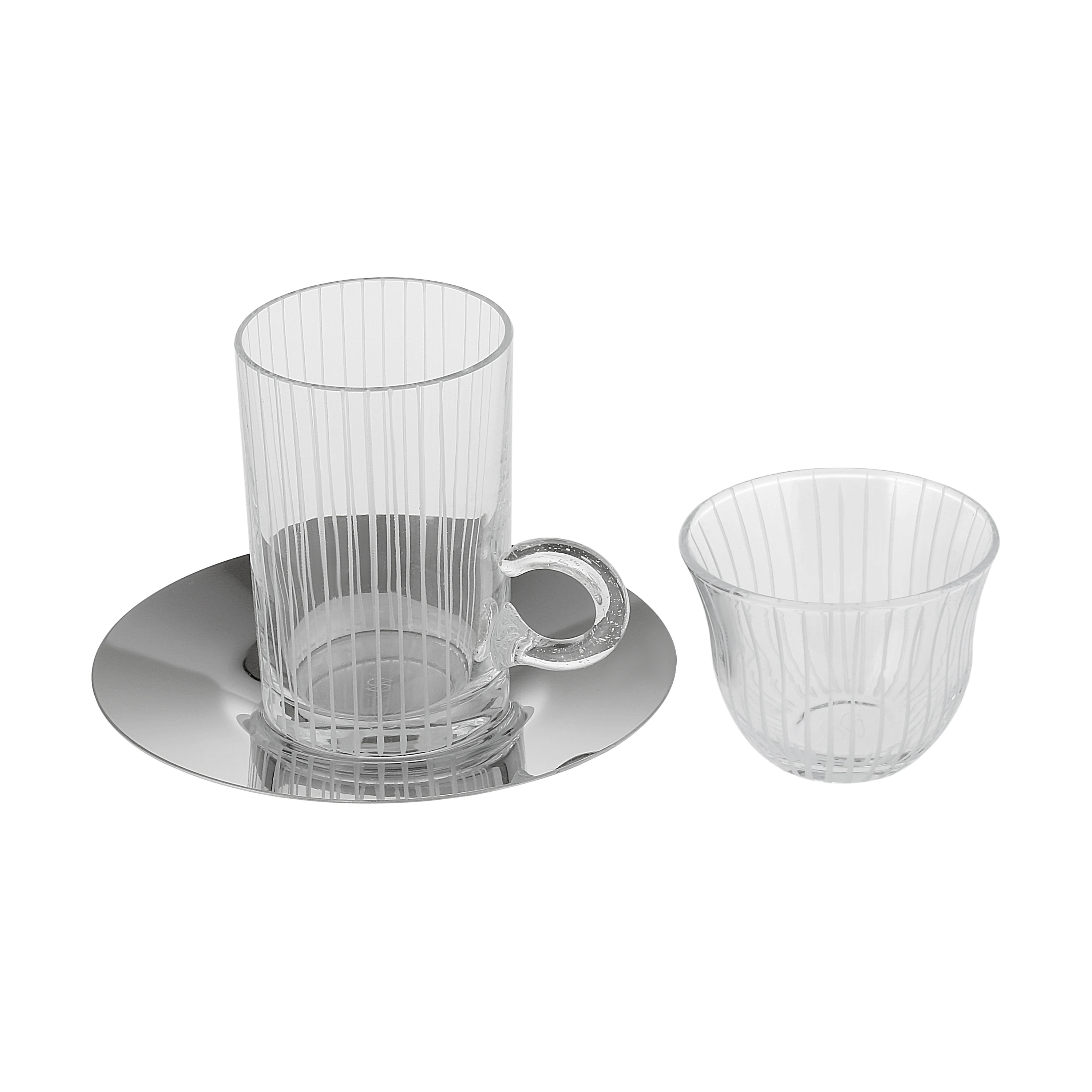 ชุดแก้วชาคริสตัลตุรกีแบบพรีเมี่ยม18ชิ้นพร้อมจานรองพิธีขึ้นบ้านใหม่งานแต่งงานวันครบรอบ (ใส)