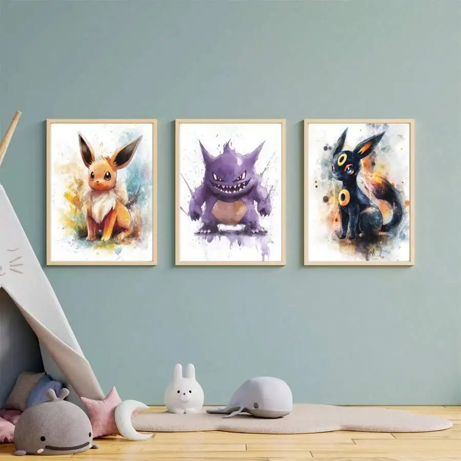 

Anime Pokemon Wall Arts Home Decor Posters Gengar Eevee Sylveon Room Quality Pictures Wall Decor Christmas Gift For Kids ﻿