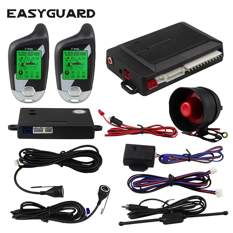 EASYGUARD 2 Way Car Alarm EC203 LCD Pager Ultrasonic Sensor Car Alarm System Shock Sensor Vibration Alarm Warning