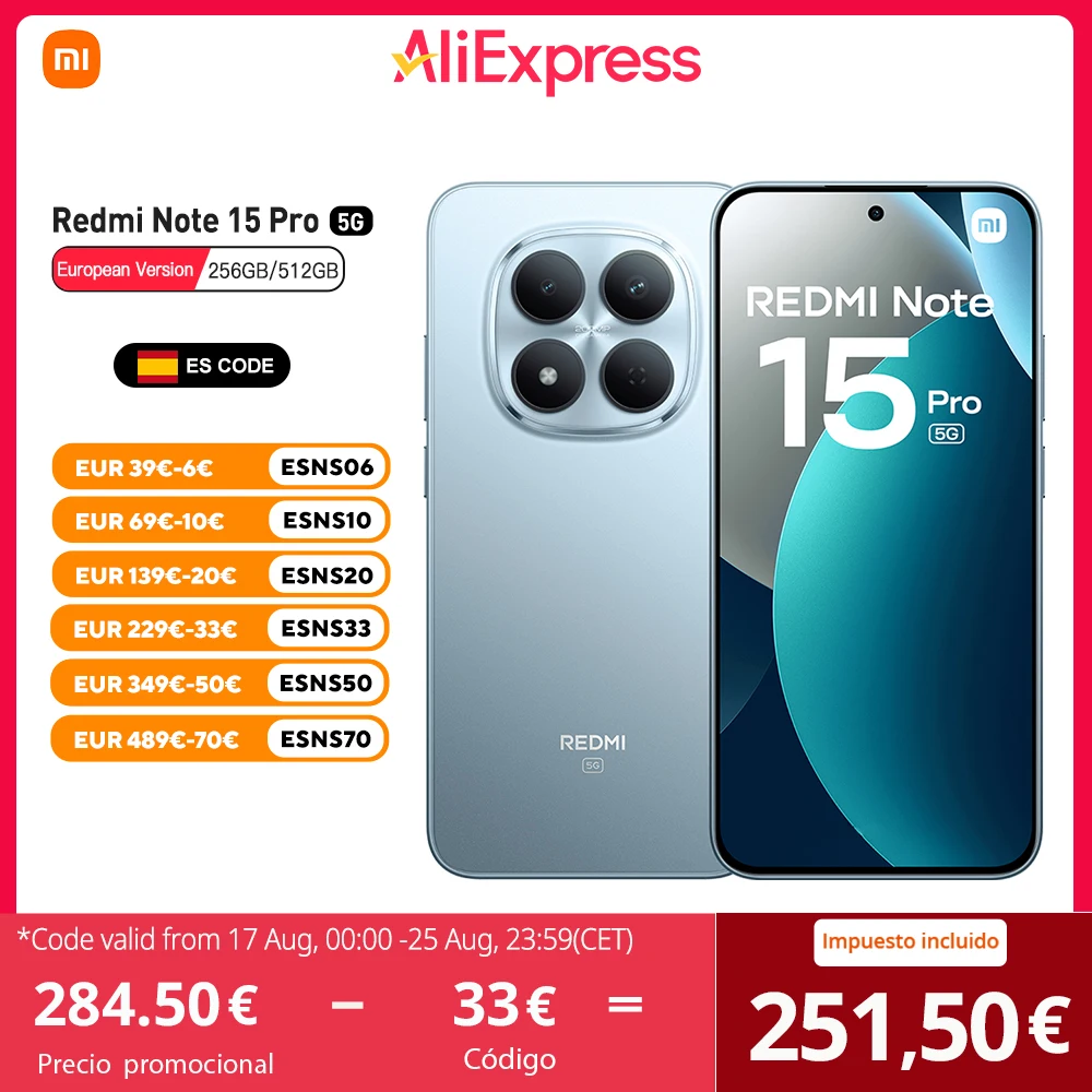 Xiaomi Redmi Note 15 Pro 5G Versión Europea 8+256GB MTK Dimensity 7400-Ultra Pa…