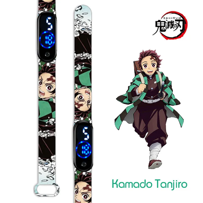 Novo demon slayer led relógio eletrônico kimetsu não yaiba anime figura relógio digital silicone impresso pulseira crianças presentes de aniversário