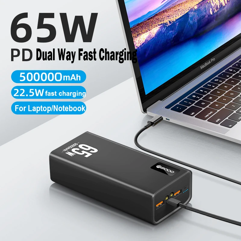 Imagem -02 - Power Bank 50000mah Carregador Rápido Portátil Fcp Scp Powerbank Bateria Externa para Iphone 15 Xiaomi Samsung Laptop Notebook 65w