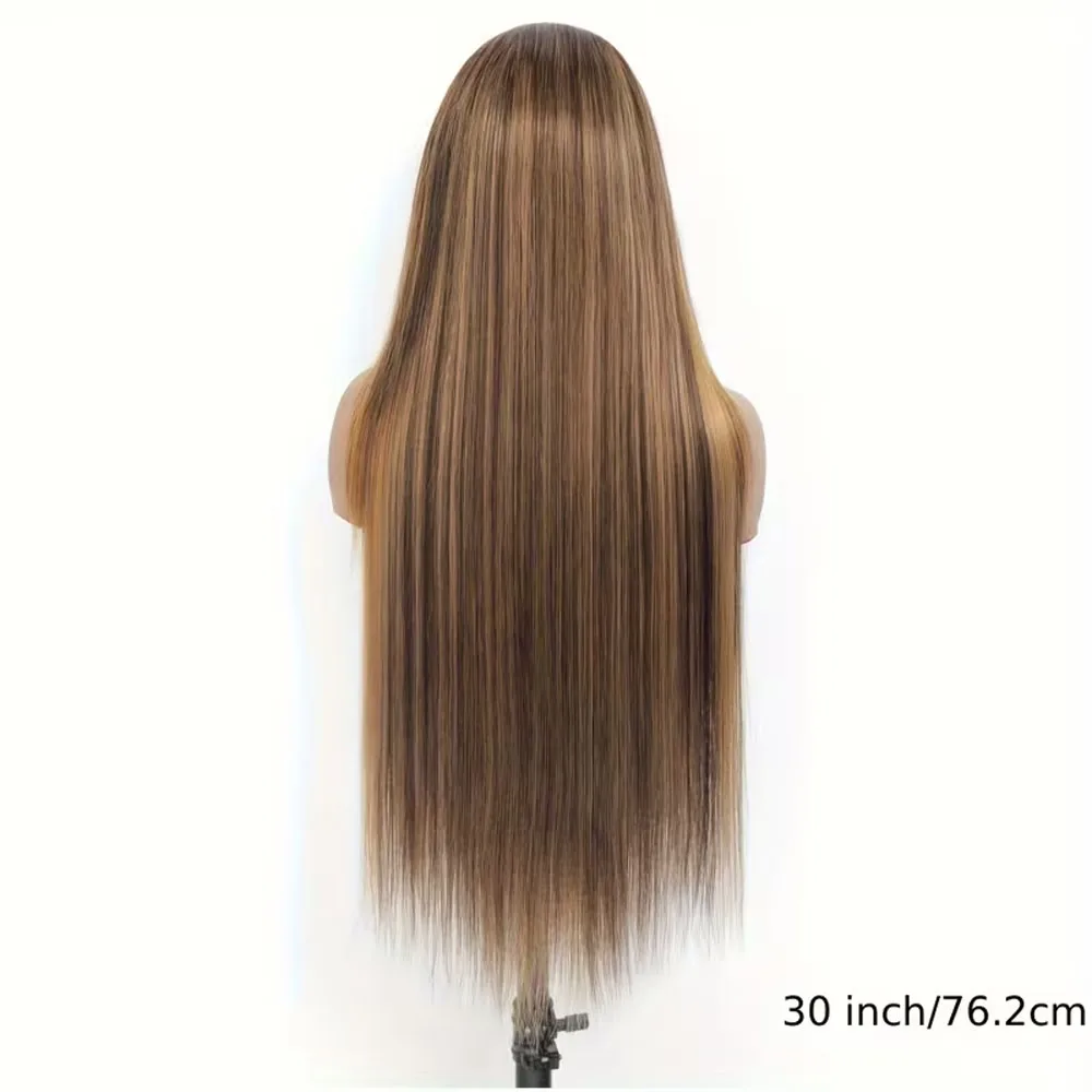 Brazilian Human Hair Bone Straight Colored Wig - 13x4 Lace Frontal 30 Inch P4/27 Ombre Brown Highlight Honey Blonde Wig