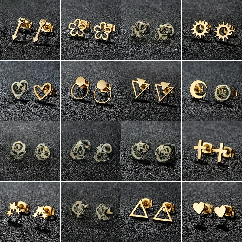 Roestvrij staal mini-oorknopjes Eenvoudige U-vormige oorbellen voor vrouwen Tiny Star Heart Cross Flower Triangle Ear Pierced Oorbellen - afbeelding 2