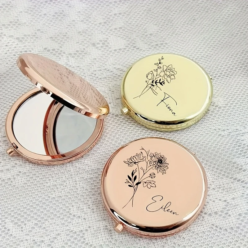 Personalized Retro Floral Compact Mirror with Custom Name, Perfect Birthday, Graduation & Christmas Gift for Best Friends