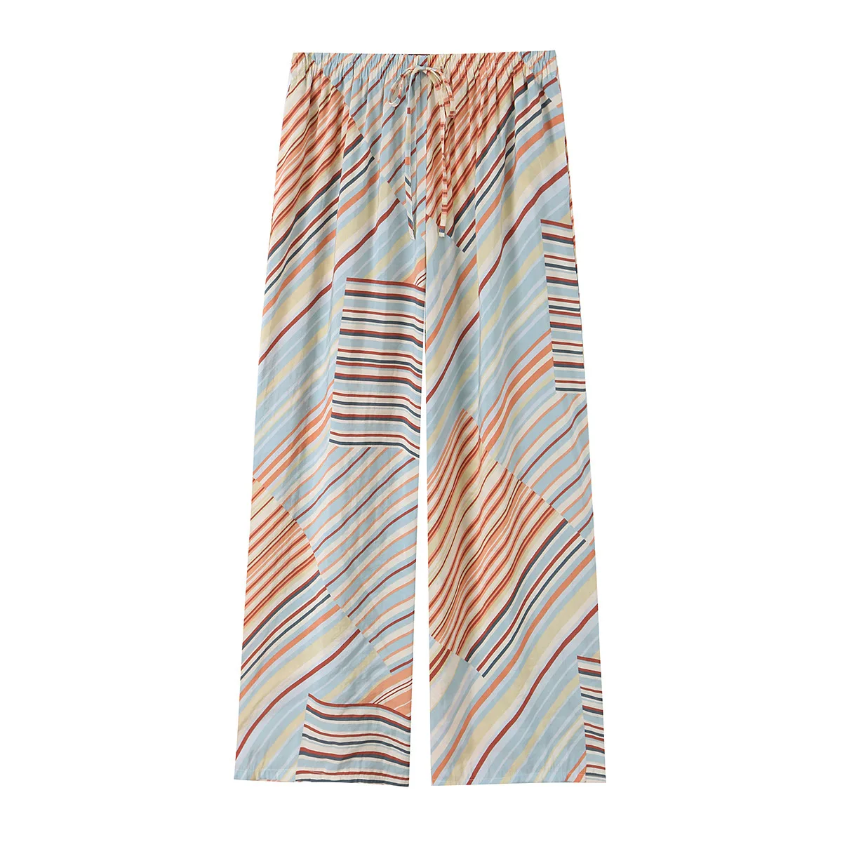

Fashion Striped Patchwork Wide Leg Pants Women Summer Casual High Waist Drawstring Loose Long Trousers Multi Color Pants
