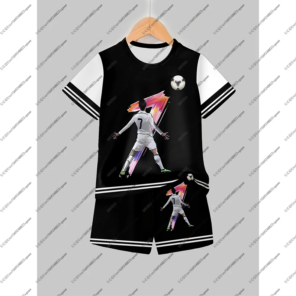 كرة القدم جيرسي المحملة الرجال طفل هدية الذكور عادية تي شيرت رياضي عادية البلوز الأعلى الصبي كرة القدم السراويل منامة رونالدو مجموعة في الهواء الطلق #2