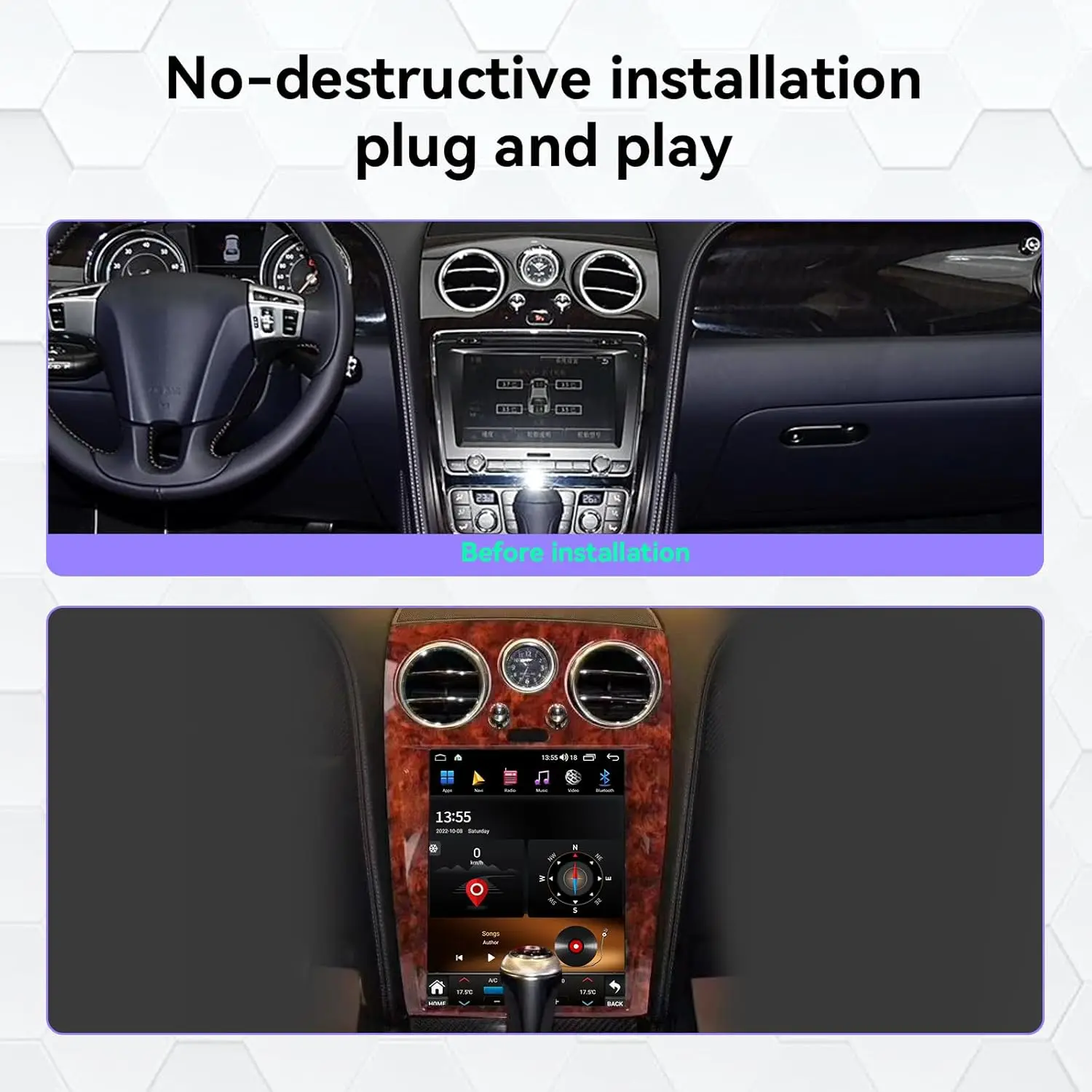 AuCar 12.1'' Tesla GPS Screen Android 12 Gen 1 8-128GB Car Radio Multimedia Player Auto Stereo For Bentley Flying Spur 2003-2019