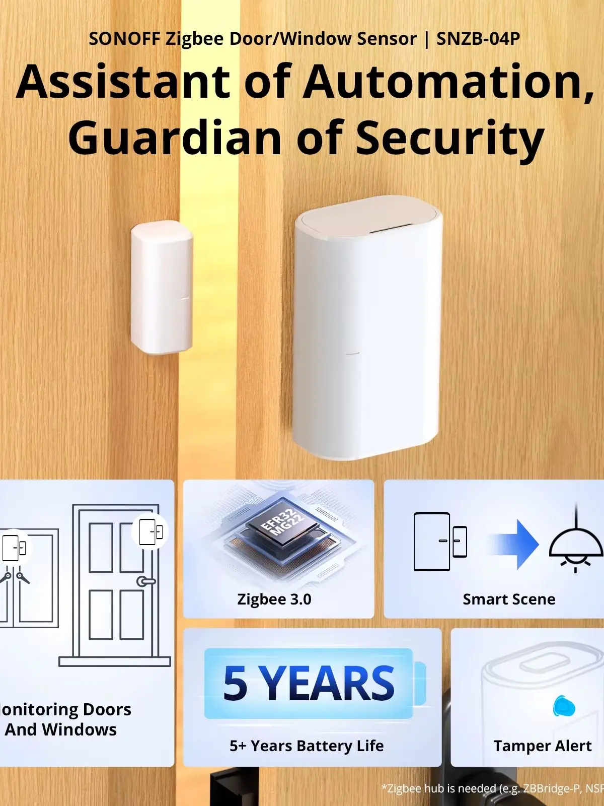 SONOFF SNZB-04P Zigbee 3.0 Tür- & Fenstersensor – Sabotagealarm, lokale Smart Szenen, kompatibel mit Alexa & Google Home