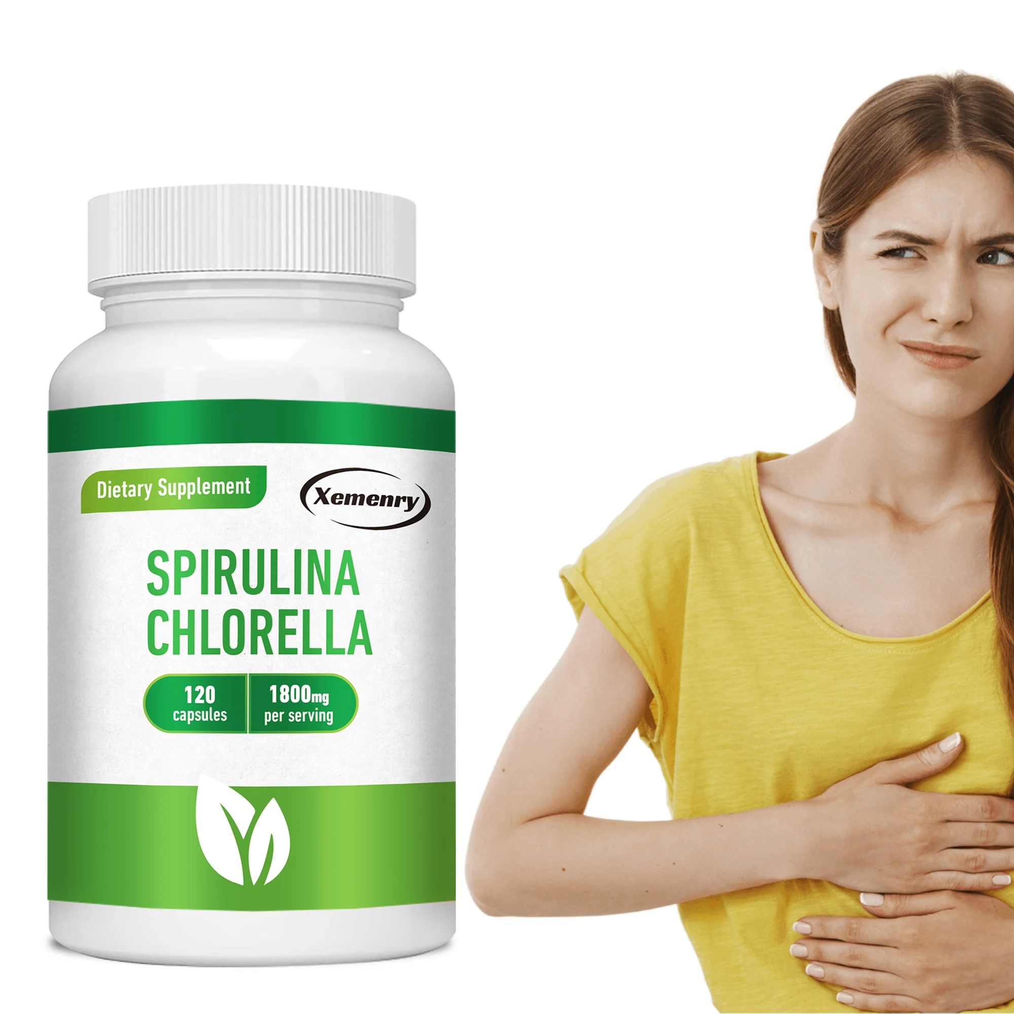 Spirulina Chlorella-desintoxicación, energía, digestión y potente antioxidante, Control de azúcar en sangre Natural-120 cápsulas