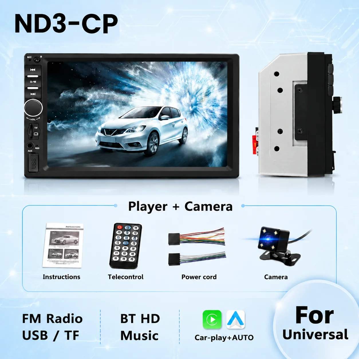 2 Din Car-Play Car Stereo MP5 Multimedia Player Car Universal Touch Screen Radio SWC AUX BT Mirror Link TF Card FM Autoradio