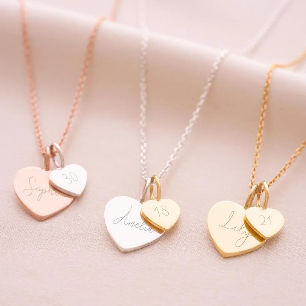 

Personalised Double Heart Names Necklace Customized Engraved Nameplate Pendant Stainless Steel Love Charm Jewelry Gift For Women