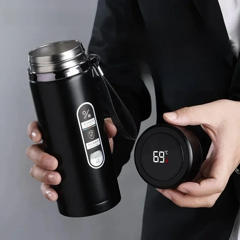 Bouteille thermos en acier inoxydable avec affichage LED de la température, bouteille d'eau à thé Sus304, d'extraction à vide, portable, standardisation, 500ml, 1 litre