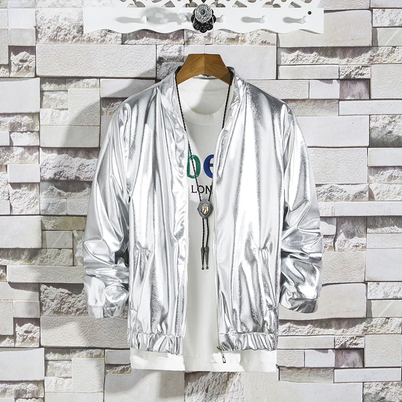 YASUGUOJI New Spring Stage Perform Dress Mens Shiny Jacket Gold and Silver Bright Color Streetwear Men Hip Hop Coats and Jackets — zdjęcie 2