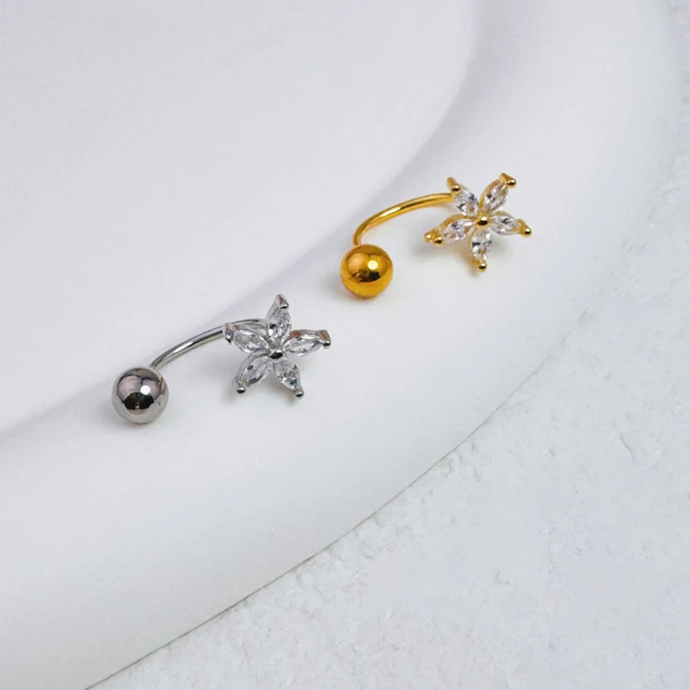 1 Stück einfacher blumenförmiger Nasenring, 14 Karat vergoldeter Edelstahl-Piercing-Schmuck für Frauen, Alltagskleidung, Körperpiercing-Zubehör – Detail 5