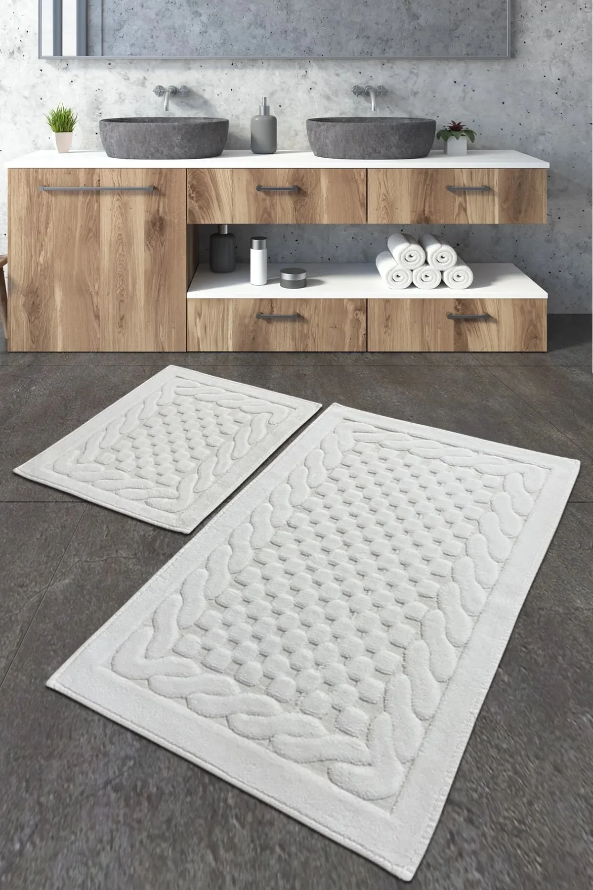 

Bambi Cotton Ecru Set of 2 Bathroom Rug Washable, Non-Slip Base. cotton mat produced from completely natural raw materials. Mate