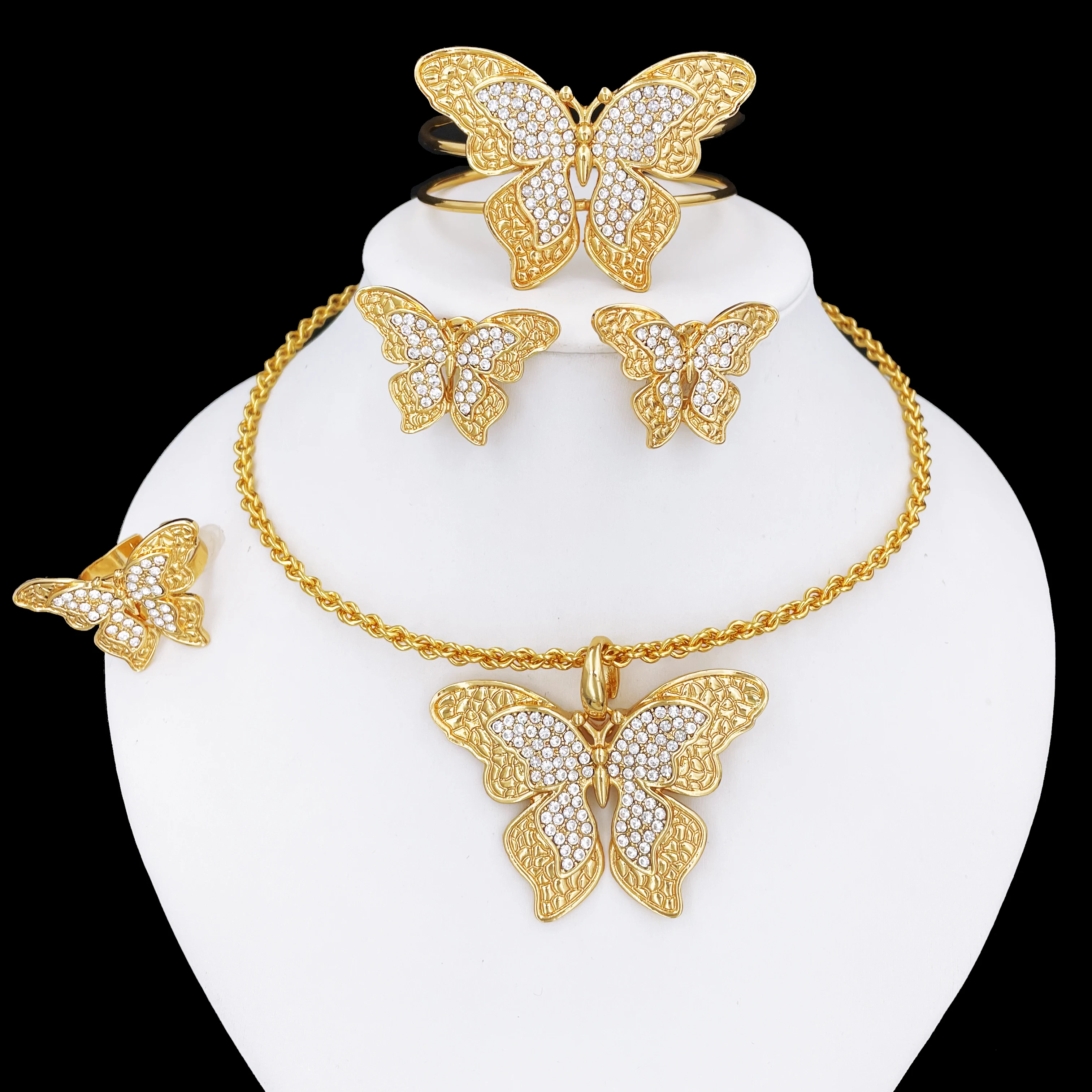 

Butterfly Necklace Set Earrings Bangle And Ring High Quality Jewelry Set For Women Dubai Nigeria Trending Wedding Party Gift