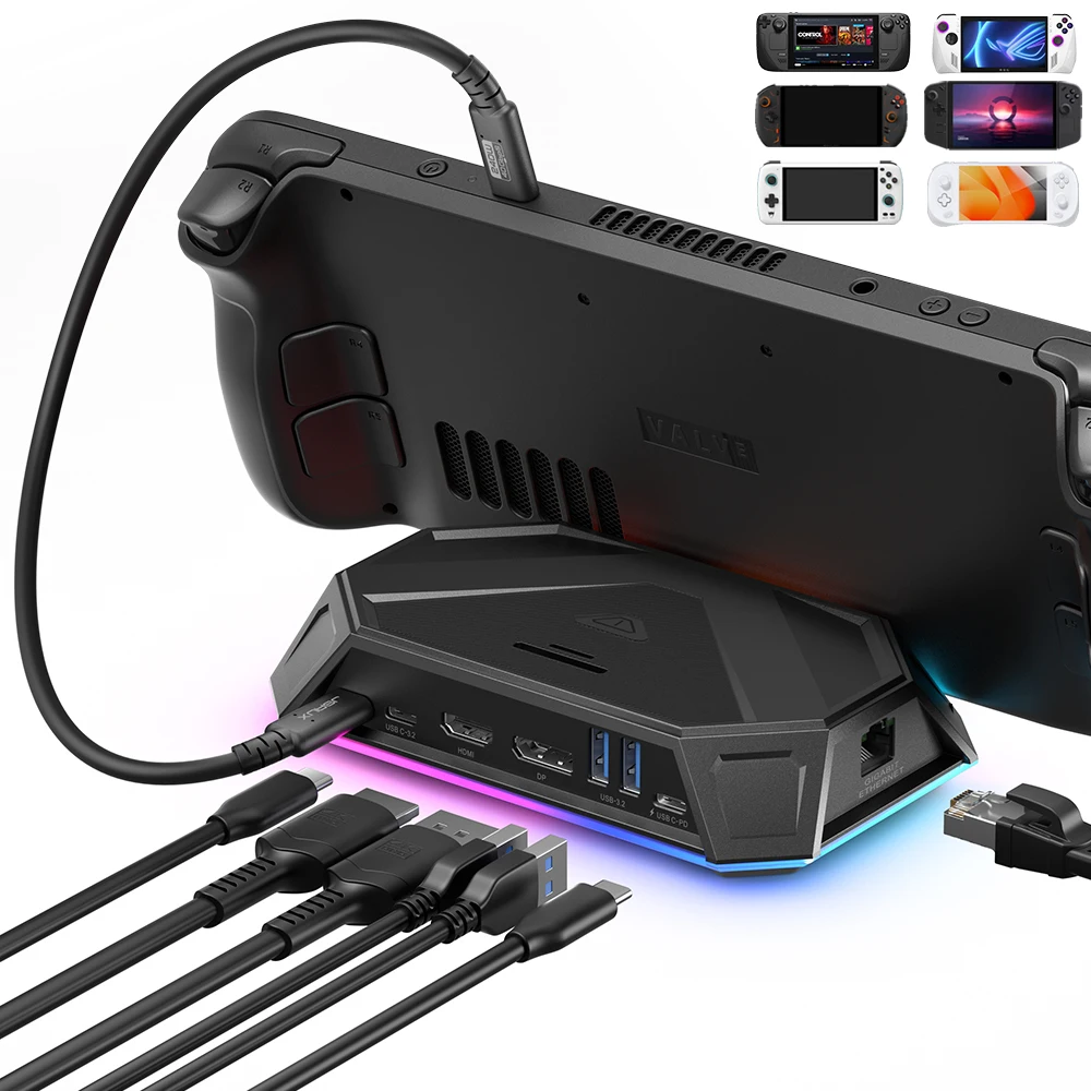 JSAUX Steamdeck dock RGB docking station 12in1 Rog Ally refield high UMPC compatible