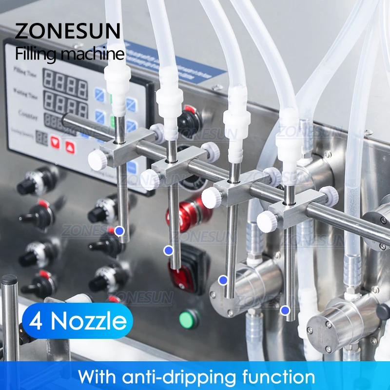 Zonesun 4 노즐 마그네틱 펌프 자동 데스크탑 cnc 액체 물 필러 컨베이어 110 v-220 v 향수 충전 기계에 대 한