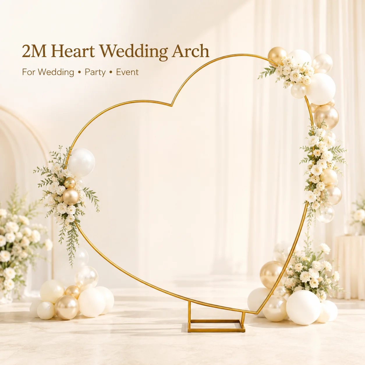 Arche de mariage en métal doré 2x2m, support de toile de fond détachable et réutilisable pour ballons, idéal pour anniversaire, baby shower, fête de Noël, événement en jardin, décoration florale