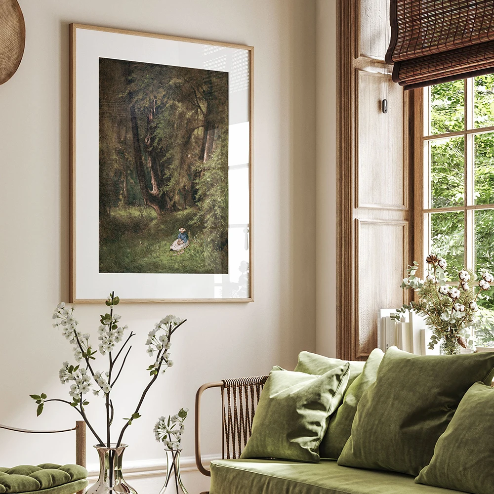 

Retro Style Landscape Classical Painting Antique Green Forest Canvas Printing Texture Posters Living Room Gallery Home Wall Arts