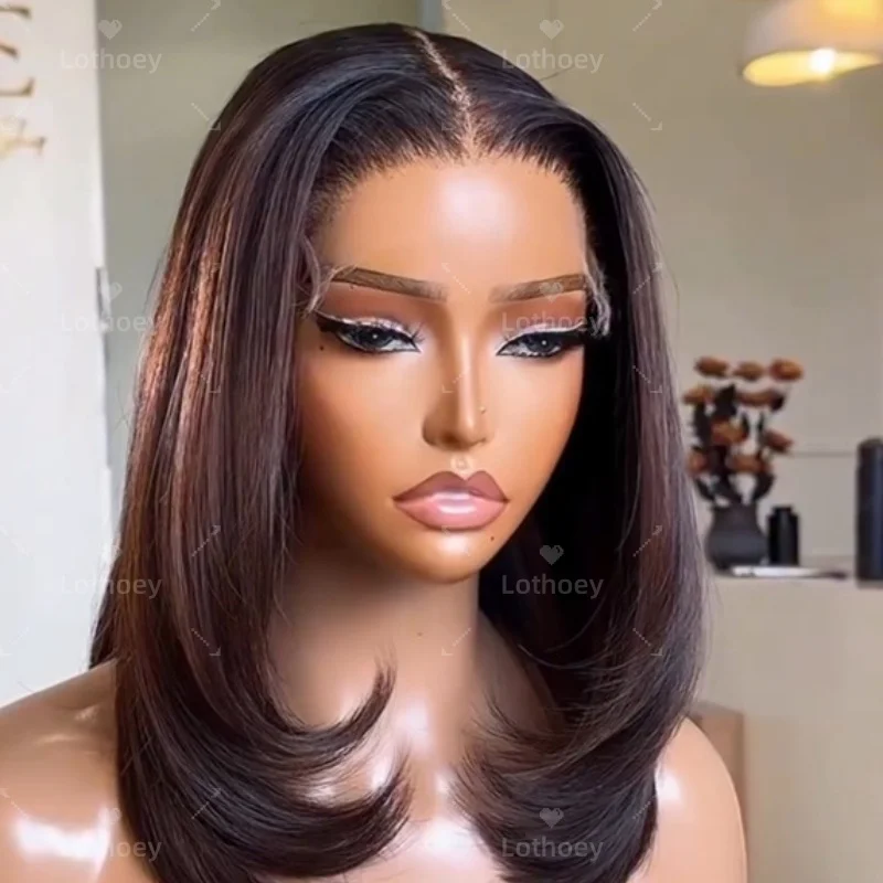 تسليط الضوء على مستقيم قصير بوب براون الباروكات شعر الإنسان 100% شعر الإنسان قبل قطعها 5x5 الحرير قاعدة الدانتيل إغلاق شعر مستعار للنساء