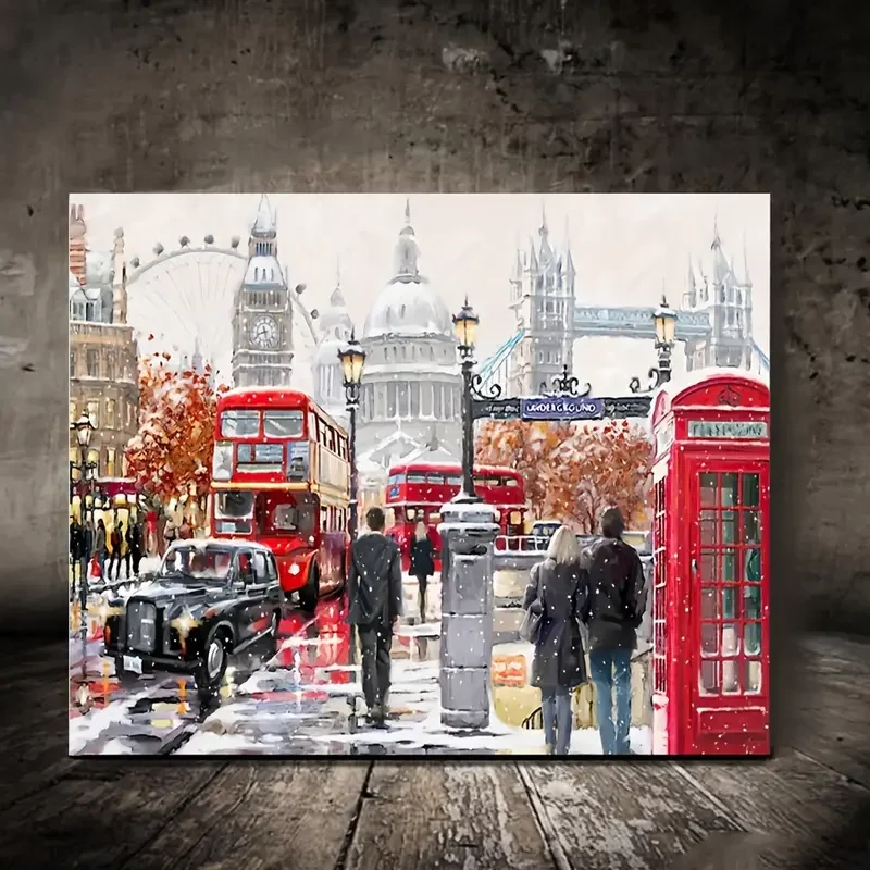 canvas painting London Street Night Scenery Painting On Canvas Wall Art, Artwork Wall Painting For Bathroom Bedroom Office Livin