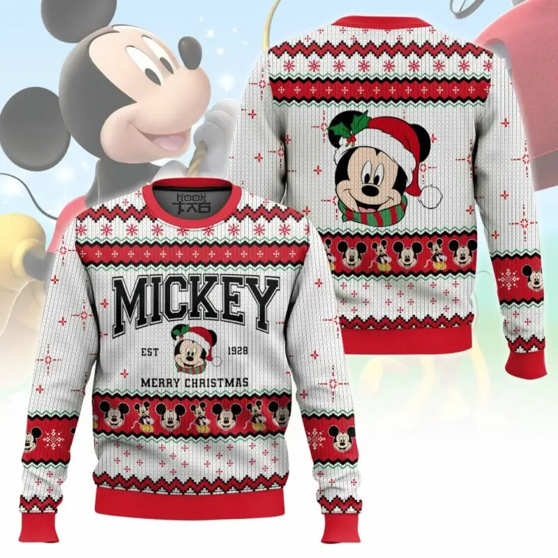 

Disney Mickey and Minnie Ugly Christmas Sweater for Men Women 2025 New Winter Plus Velvet Warm Couple Sweater Holiday Party Gift