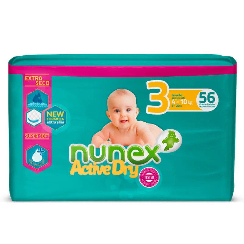 Pañales Bebé Active Dry Talla 3 (4-10 kg), 168 pañales, Super Absorbente Extra Seco