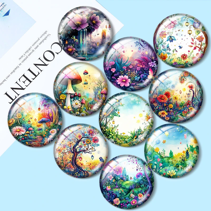 Enchanted Garden Realms 10pcs 12mm/18mm/20mm/25mm Round photo glass cabochon flat back Making findings for bracelets