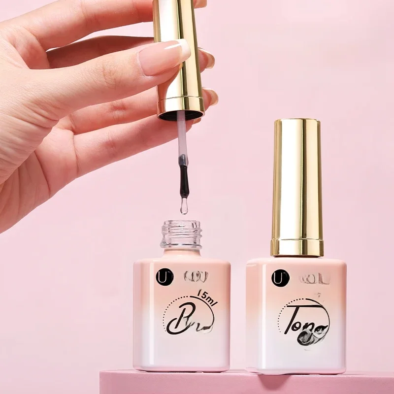 UR SUGAR 15 ml Basisgel und kein abwischbarer Decklack, semi-permanente 2-in-1-Grundierungsflasche, Konstruktion, Nägel, Kunst, Nagellack, Design, Maniküre