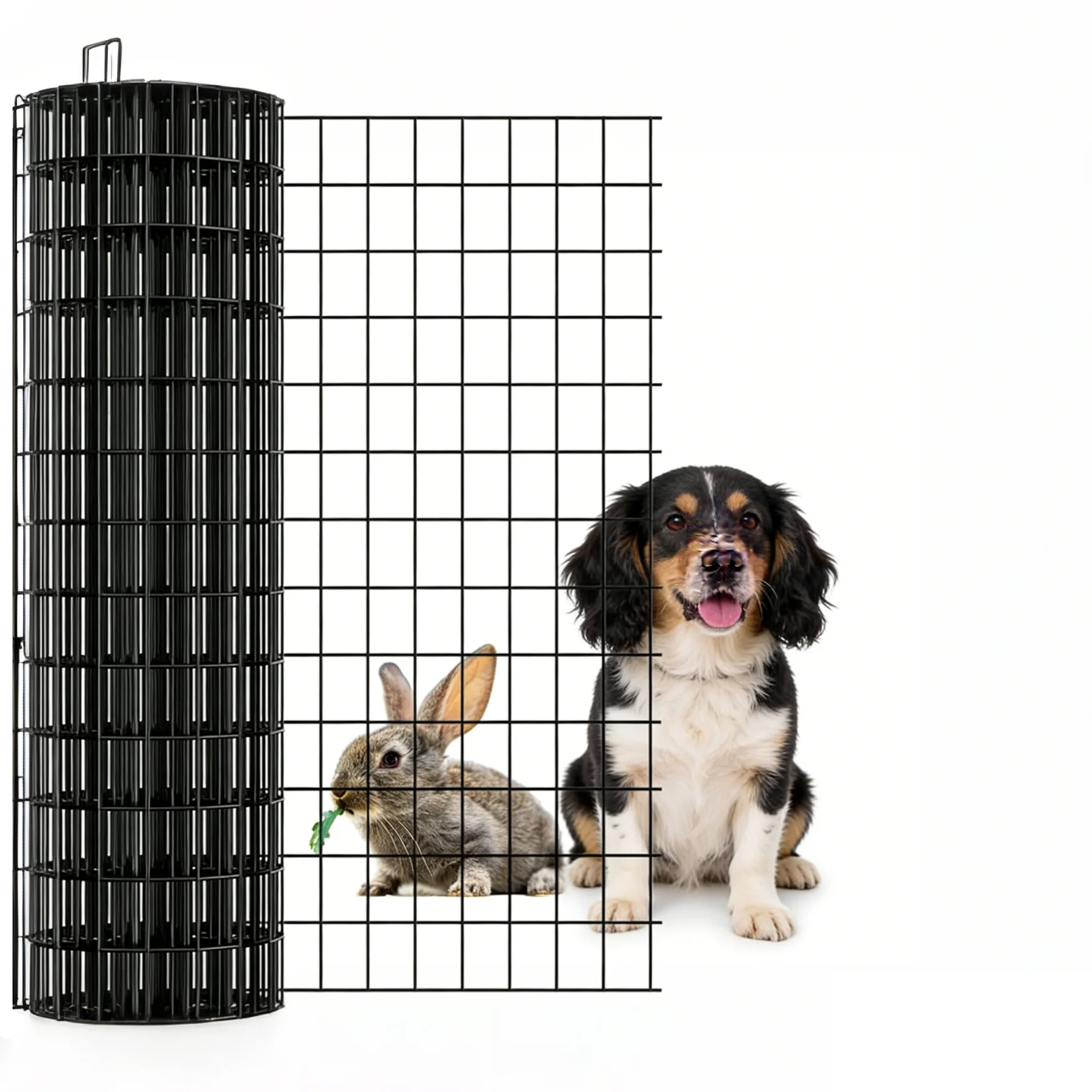 Black Vinyl Coated Wire Mesh Roll, 24/36in x 50ft Garden Fence, Rustproof Poultry Netting & Animal Barrier for Chicken, Rabbit, Dog