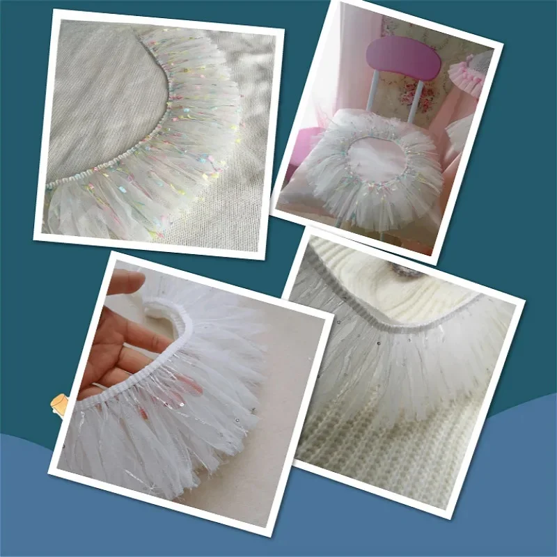 Luksusowy plisowany szyfon wykończenia z tiulowej koronki 3D haftowane wstążki DIY szycia gipiury puszysta sukienka kurtyna pomponem obroża dla zwierząt pompon — zdjęcie 2