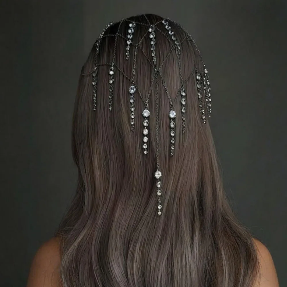 Stonefans Tassel Headpieces Headdress Wedding for Women Gatsby Cleopatra Flapper Crystal Bohemian Bride Tiara Accessories Party