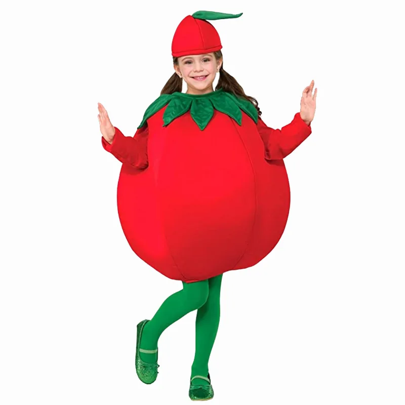 Fato de Halloween em forma de tomate para meninos, coleção de frutas e vegetais, trajes infantis naturais, roupas, vestido extravagante para festa