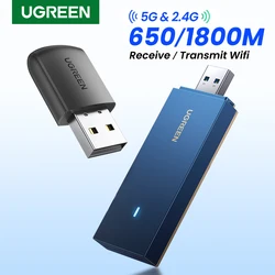 อะแดปเตอร์ WiFi แบบ Ugreen AC650 AX1800 WiFi6/5G & 2.4G USB WiFi Card dongle สำหรับเดสก์ท็อปแล็ปท็อปเสาอากาศ WiFi USB การ์ดเครือข่ายอีเทอร์เน็ต