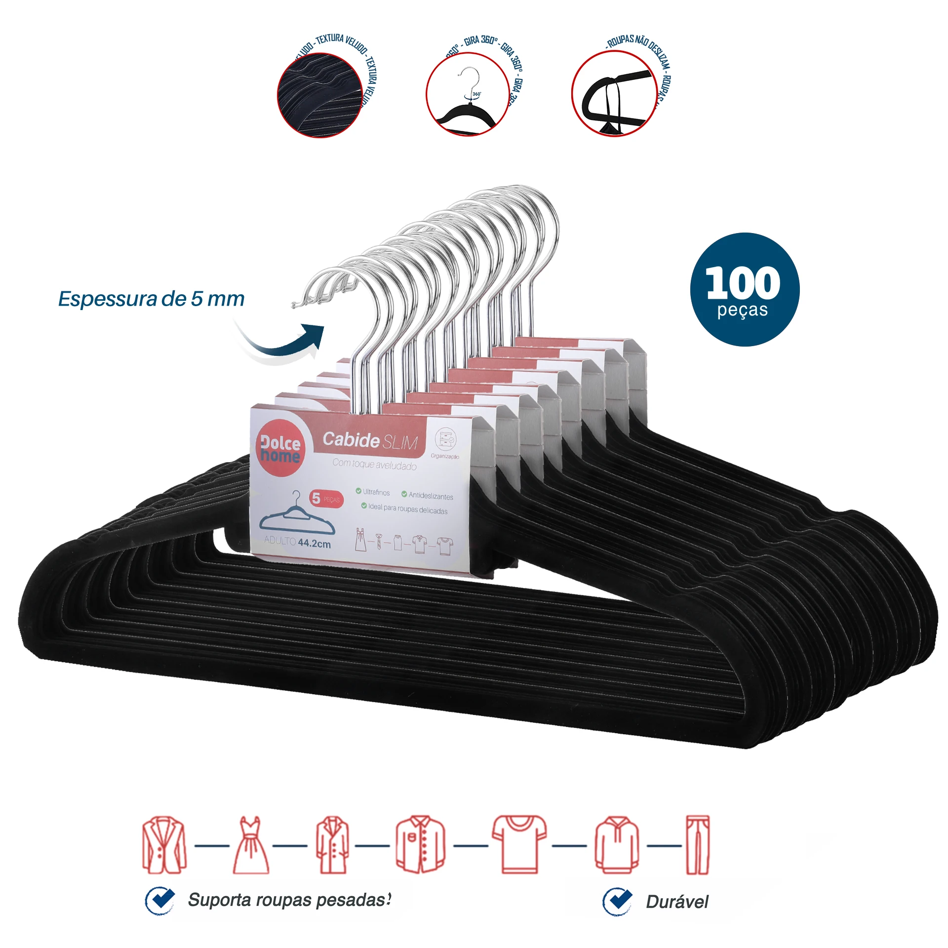 Cabides De Veludo Kit C/ 100 Peças - Dolce Home