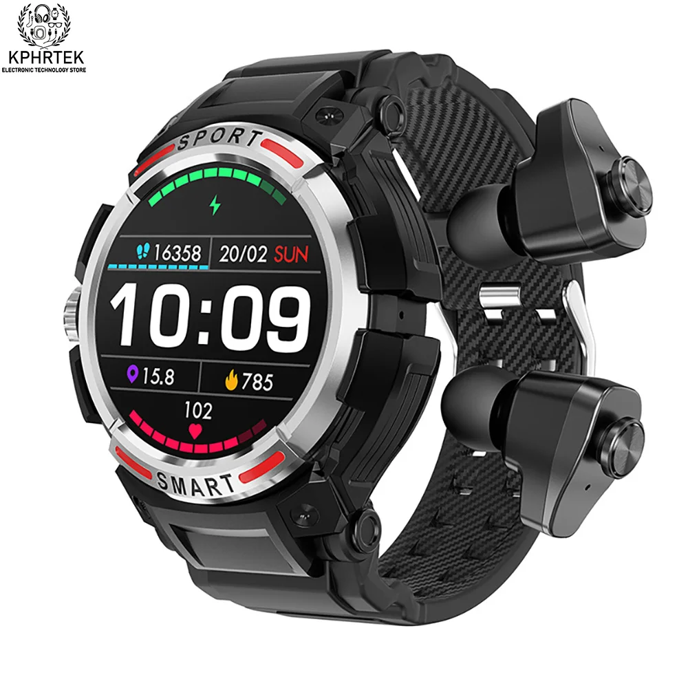 

GT100 Smart Watch 2 in 1 Men TWS Earbuds AMOLED Bluetooth Headset Earphone Tracker Music Sports Fitness Smartwatch